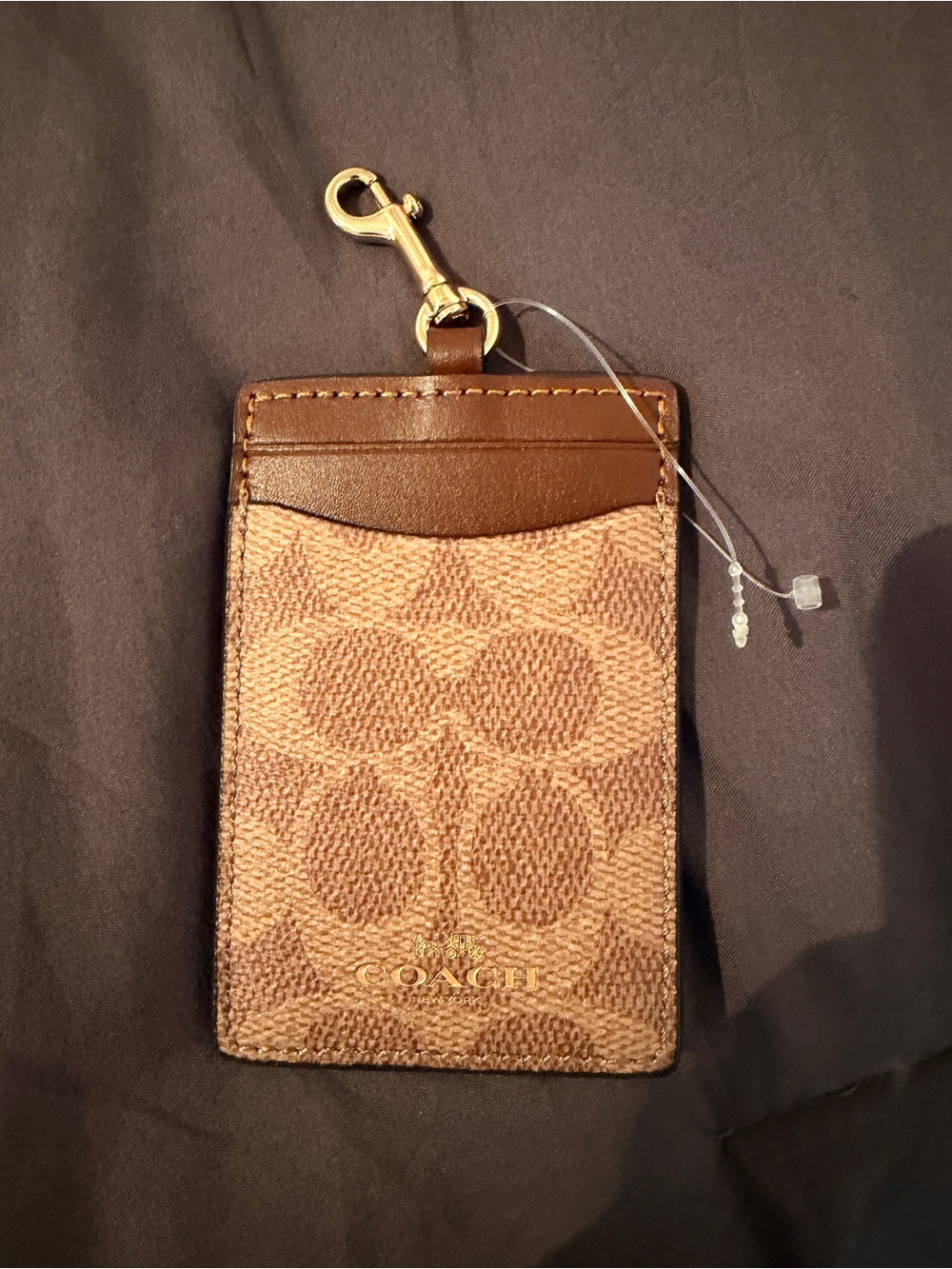 Coach Brown Signature Canvas Card Holder with Gold Clip